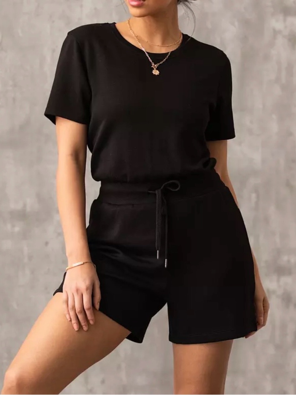 Buckle Black Short Sleeve Drawstring Romper